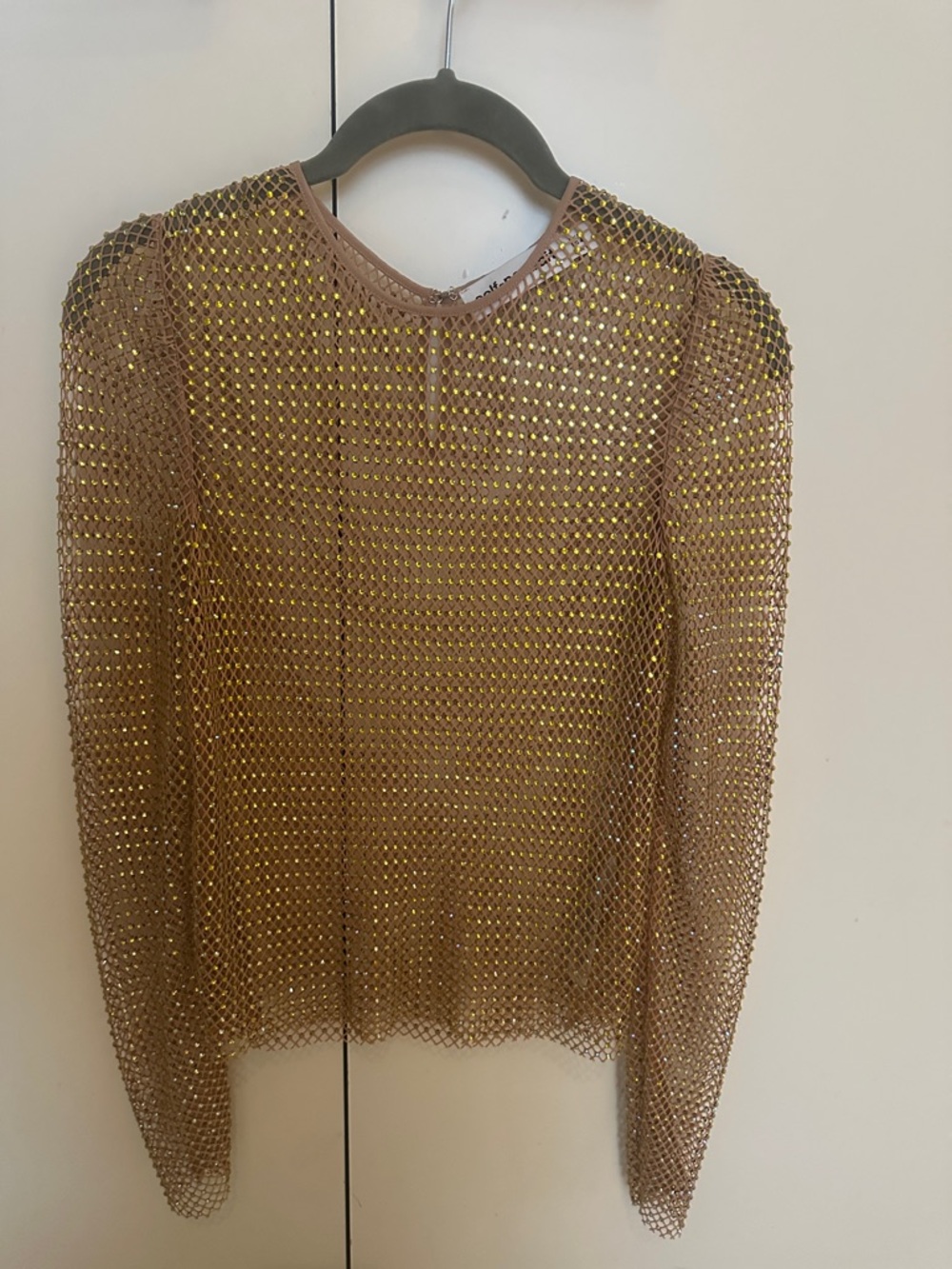 Self-Portrait Gold Metallic Mesh Crewneck Sweater
